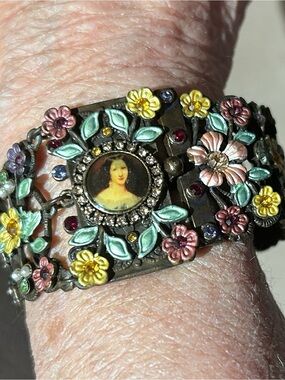 Michael Morrison Vintage-Style Floral Portrait Enamel Bracelet